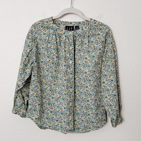 [Vintage] 90s GAP Green Floral Print Peasant Boho Button Front Blouse Sz Large L - Picture 1 of 11